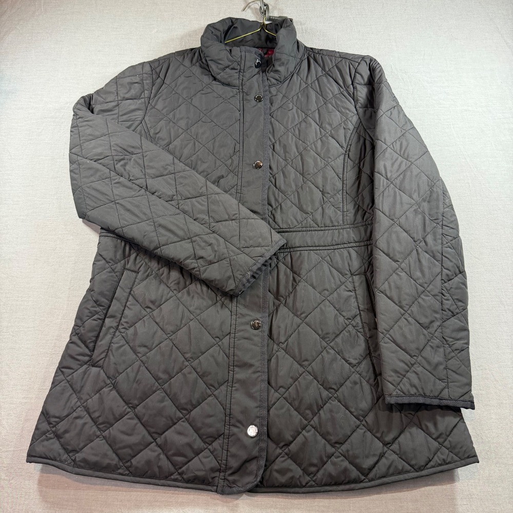 Liz Claiborne Quilted Jacket Womens XL Black Excellent Diamond Quilt Snap Front